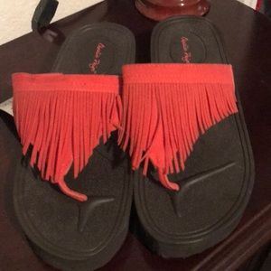 Red Fringe Flip Flops